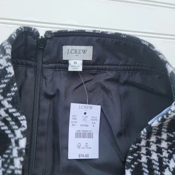 NWT $75 J. Crew Black White Houndstooth Plaid Wool Blend Skirt Cozy A-Line Sz 6 - Picture 2 of 9